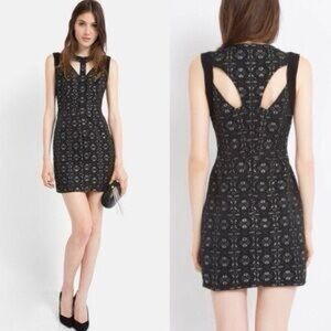 Maje Eclaircie Black and Silver Jacquard Cutout Mini Dress